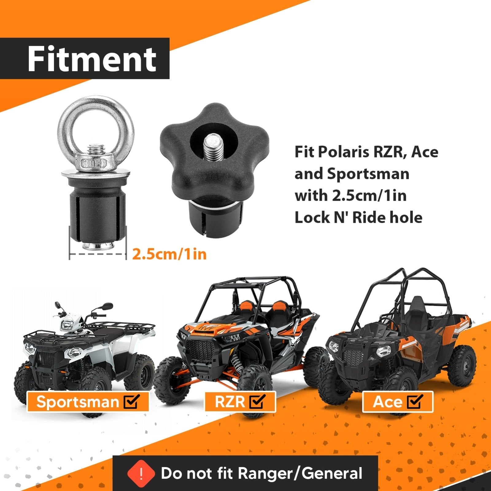 4Pcs UTV ATV Tie Down Anchors Fit Polaris RZR XP1000 ACE Sportsman with 1" Hole - WeiSen - 80304012