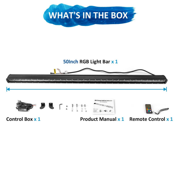 50inch RGBW LED Chasing Light Bar for 2017 - 2024 Polaris Ranger XP 1000 / XP 1000 Crew | Spot&Flood, Bluetooth&Remote Control - WeiSen - 80101020+70202016