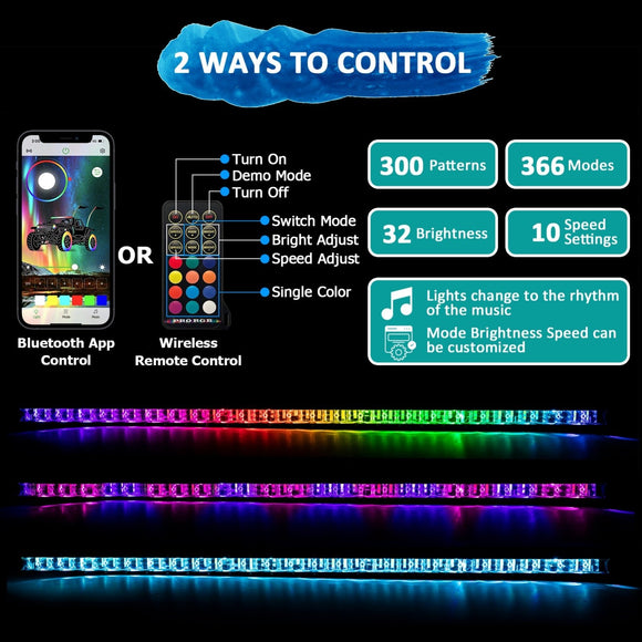 50inch RGBW LED Chasing Light Bar for 2017 - 2024 Polaris Ranger XP 1000 / XP 1000 Crew | Spot&Flood, Bluetooth&Remote Control - WeiSen - 80101020+70202016