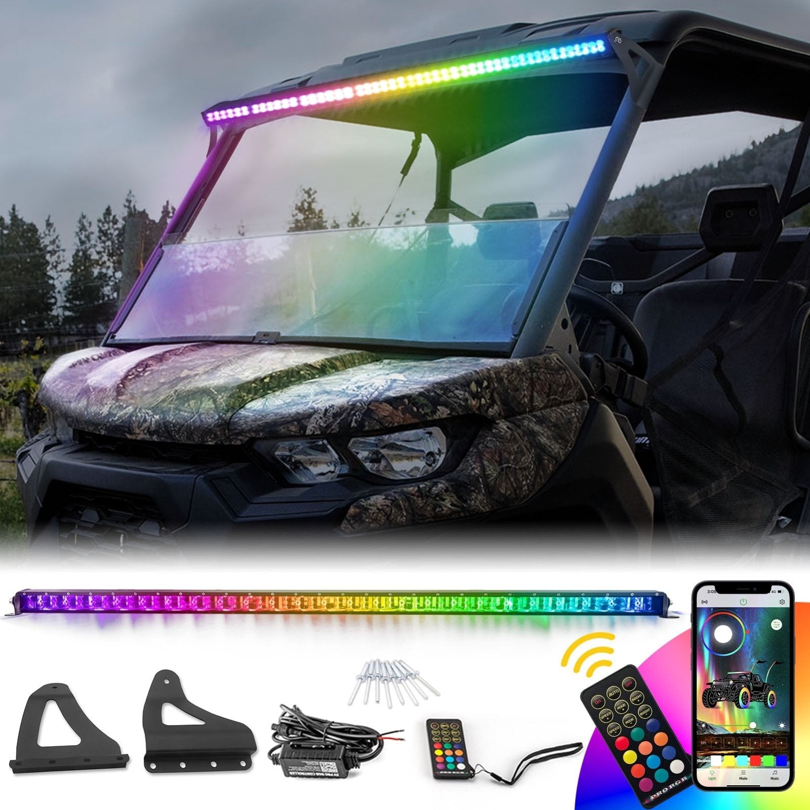 50inch RGBW LED Light Bar for 2016 - UP Can - am Defender w/ Pro Fit Cage | LED Chasing Color | Spot&Flood | Bluetooth&Remote Control - Weisen