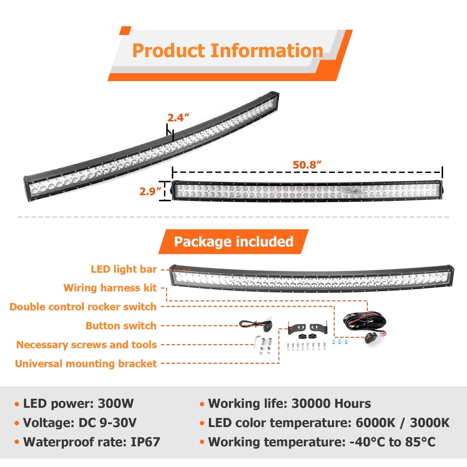 52 Inch Amber White Dual Row Curved LED Light Bar for 2016 - UP Can - am Defender w/ Pro Fit Cage | Spot Flood - Weisen