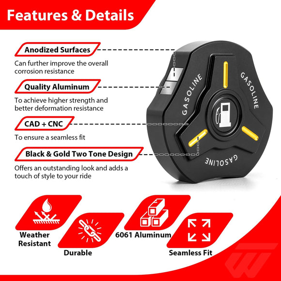 6061 Aluminum Gas Tank Cap Gas Can Cover for Polaris RZR 570/800/900/1000 Ranger 500/570/700/800/900/1000 General 1000 - WeiSen - 80503005