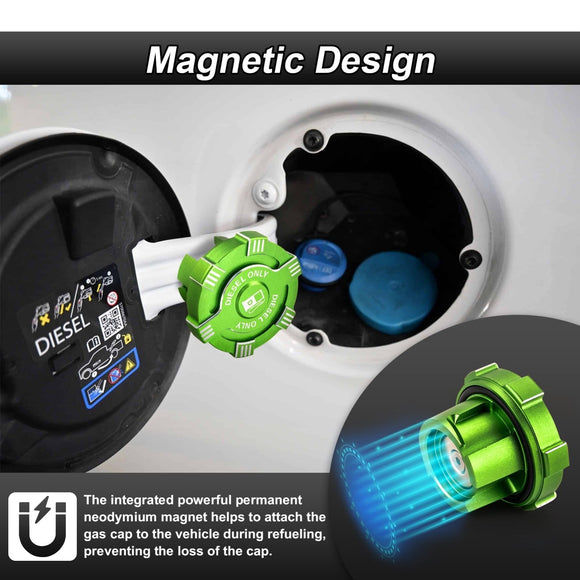 6061 Aluminum Green Magnetic Diesel Fuel Cap for 2019+ Dodge Ram 1500 2500 3500 3.0L 6.7L Diesel Replace OEM Part 82215782 - WeiSen - 70501005