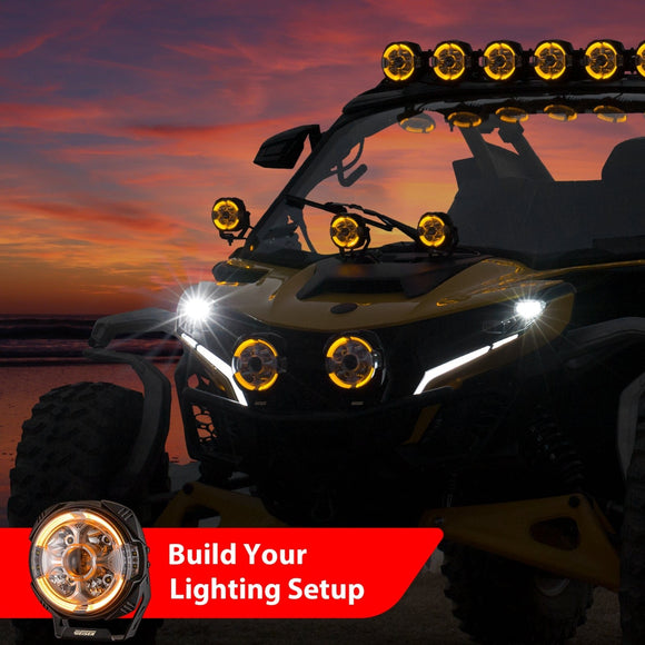 7" LED Pod Lights with DT Wiring Harness Kit – 3-Layer DRL, 6 Dynamic Modes (White & Amber) for Jeeps, Trucks, SUVs, ATVs, UTVs - WeiSen - 70201016