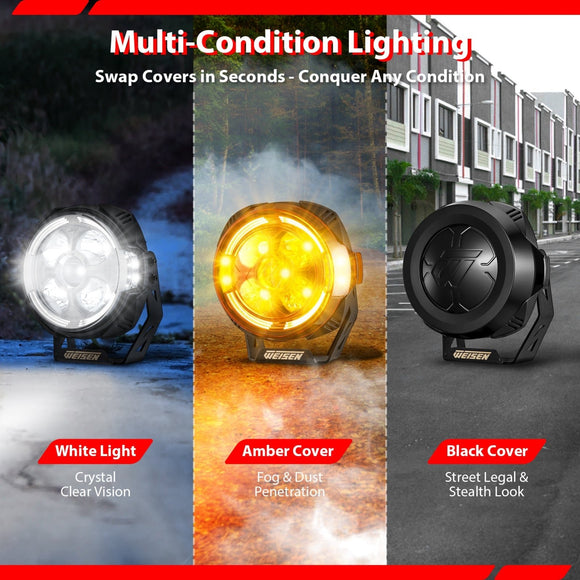 7" LED Pod Lights with DT Wiring Harness Kit – 3-Layer DRL, 6 Dynamic Modes (White & Amber) for Jeeps, Trucks, SUVs, ATVs, UTVs - WeiSen - 70201016