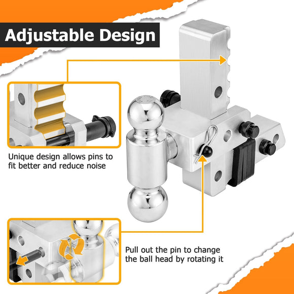 8 Inch Drop Adjustable Trailer Hitch Ball Mount Fits 2" Receiver Universal for Trailers, Trucks, RVs, Tow Trucks - WeiSen - 70304032