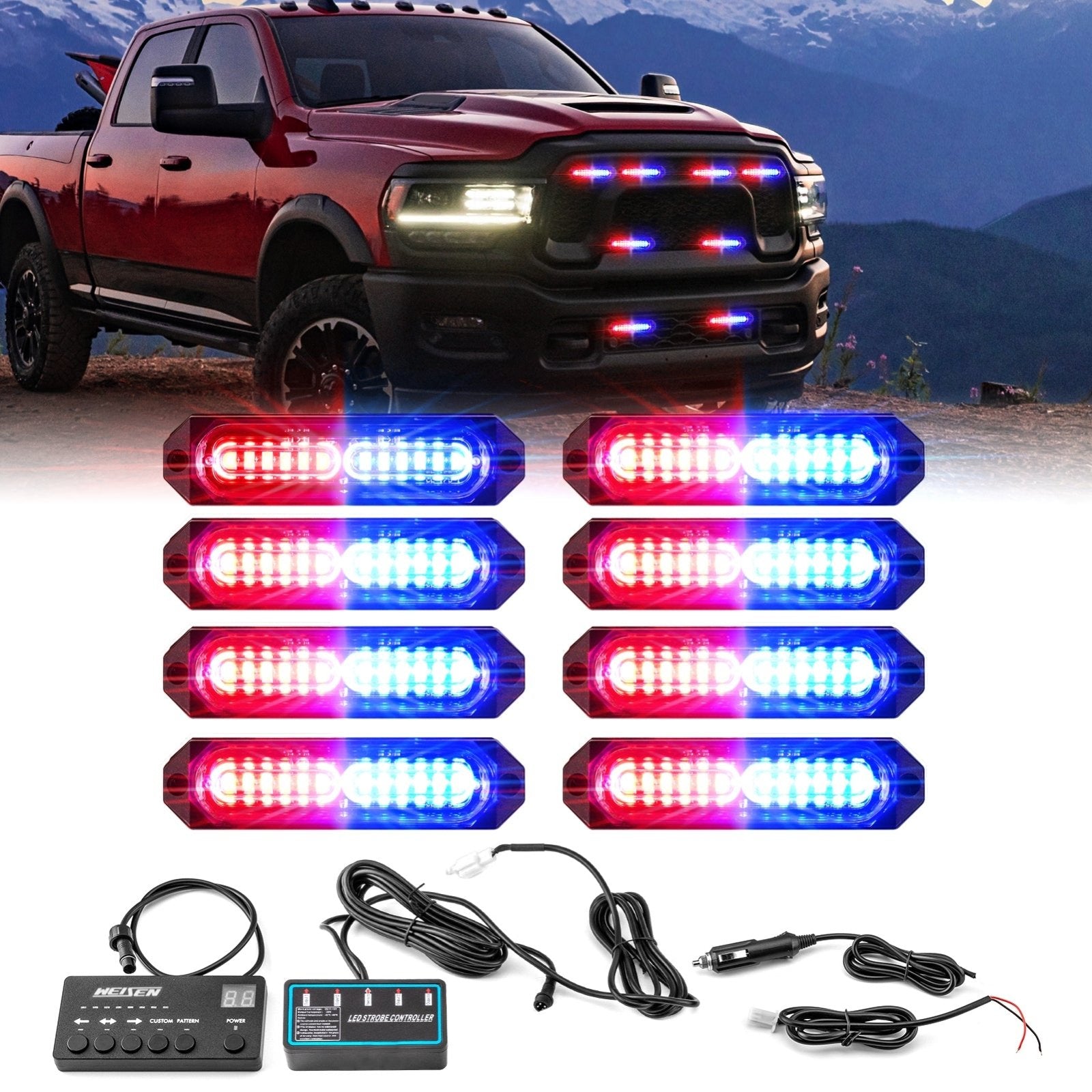 8Pcs Universal Surface Mount Slim Single Row 12LEDs Emergency Hazard Warning Lights Kit for Truck Jeep UTV ATV Tractor - WeiSen - 70207013