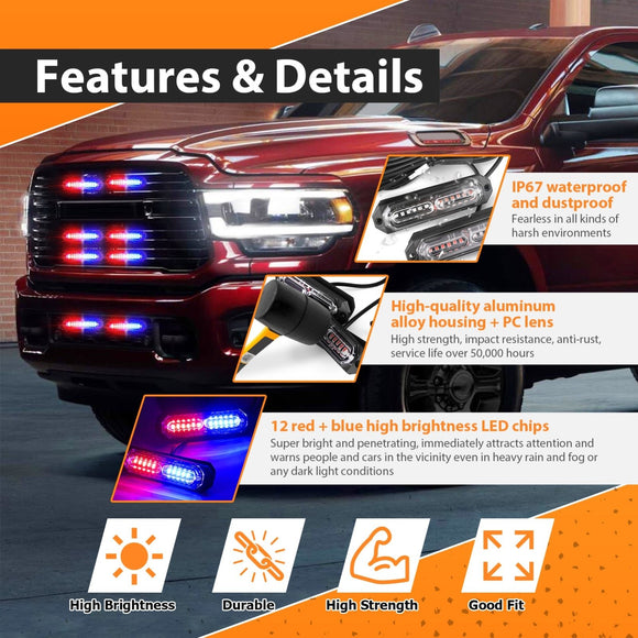 8Pcs Universal Surface Mount Slim Single Row 12LEDs Emergency Hazard Warning Lights Kit for Truck Jeep UTV ATV Tractor - WeiSen - 70207013