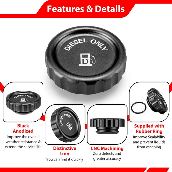 Aluminum Black Magnetic Diesel Fuel Cap for 2020 - 2024 Chevrolet Silverado 1500/1500 LTD & GMC Sierra 1500/Sierra 1500 Limited - WeiSen - 70501018