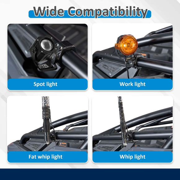Aluminum UTV 1"-2" Round Roll Cage Whip Light Mount | Headphone Hanger Helmet Goggles Bottles Holder - WeiSen - 80109001