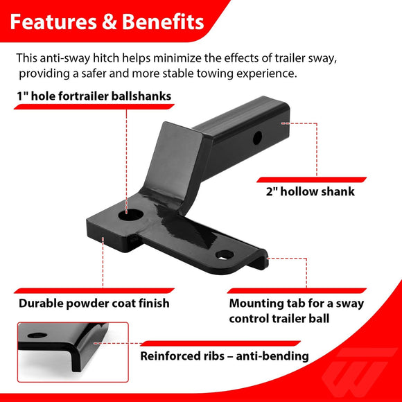 Anti Sway Trailer Hitch Ball Mount Universal for 2" Receiver Tubes, Ball Socket Diameter 1" - WeiSen - 70304042