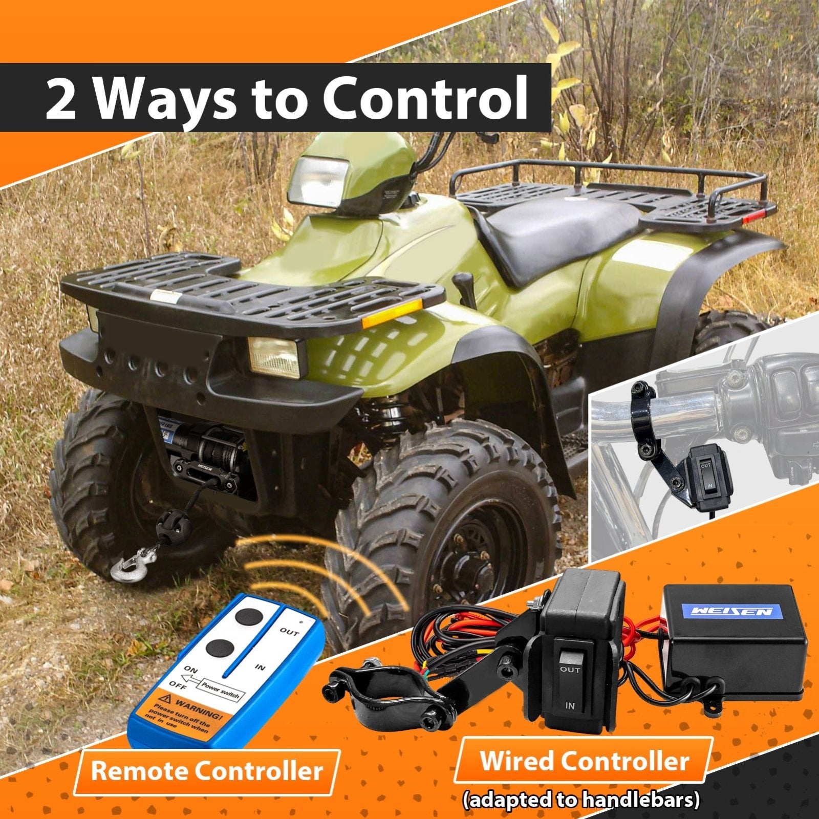 ATV 3000lb 12V Electric Winch Kit for 1995 - 2008 Polaris Xplorer Xpress Xpedition ATP PVT Diesel Magnum 325 330 500 - WeiSen - 80310039