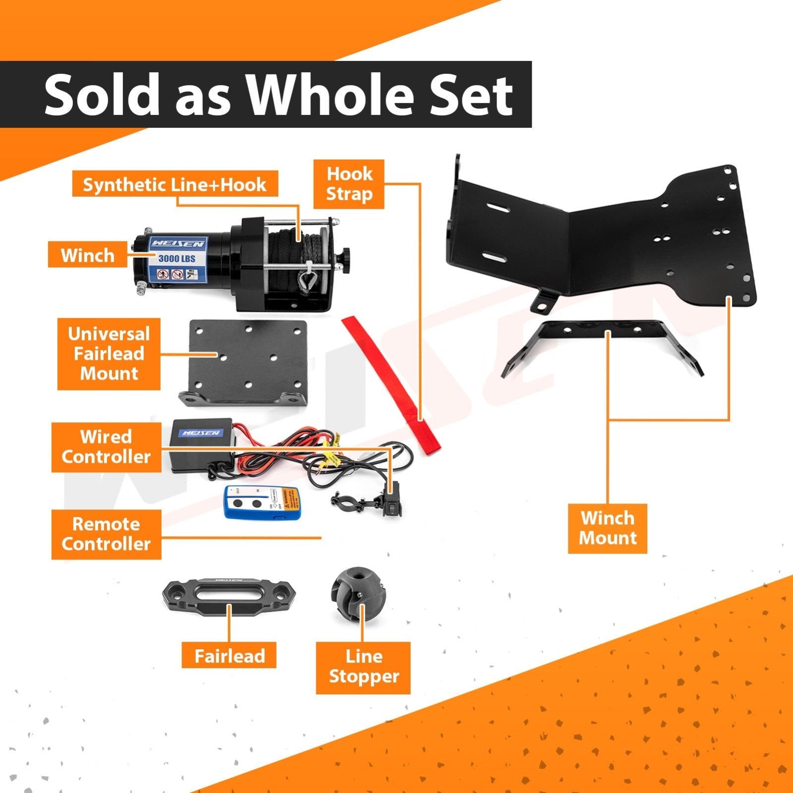 ATV 3000lb 12V Electric Winch Kit for 2000 - 2006 Honda Rancher TRX350 & 2004 - 2007 Honda Rancher TRX400 - WeiSen - 80310045