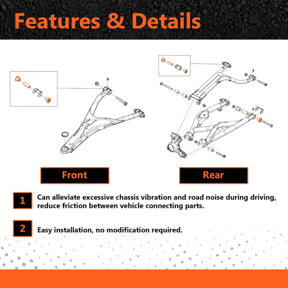 Can - Am Defender Heavy Duty 5/7/8/9/10/MAX UTV Front & Rear A Arm Bushing Kit Heavy Duty UHMW Bushings - WeiSen - 80405012