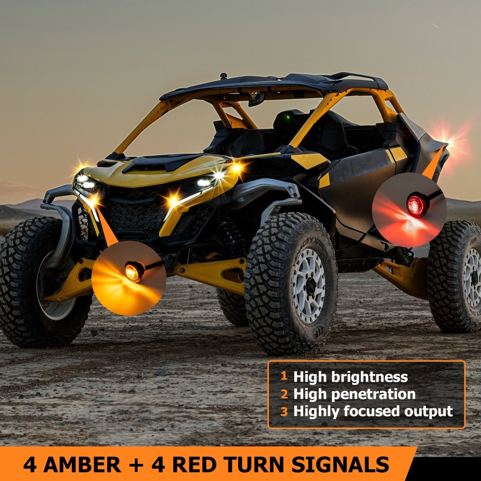 Can - am Maverick R UTV Key On Turn Signal Wiring Harness Kit with 4 Amber&Red LED - Weisen