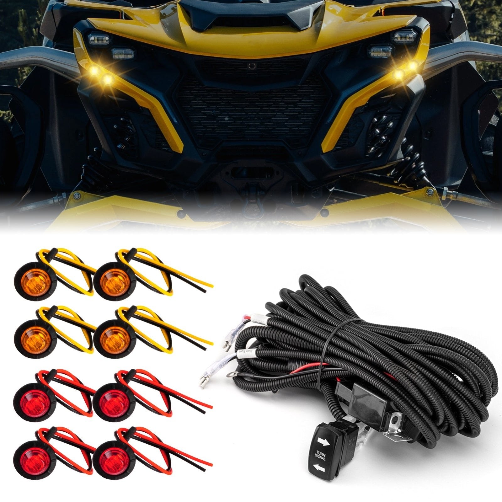 Can - am Maverick R UTV Key On Turn Signal Wiring Harness Kit with 4 Amber&Red LED - Weisen