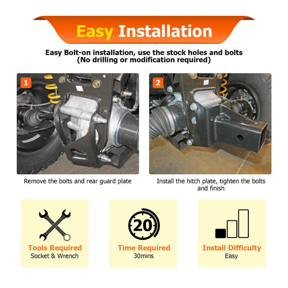 Can Am Outlander & Renegade 1000 850 650 570 450 Rear Adjustable Trailer Hitch Ball Mount Receiver Kit - WeiSen - 80107008+70304025