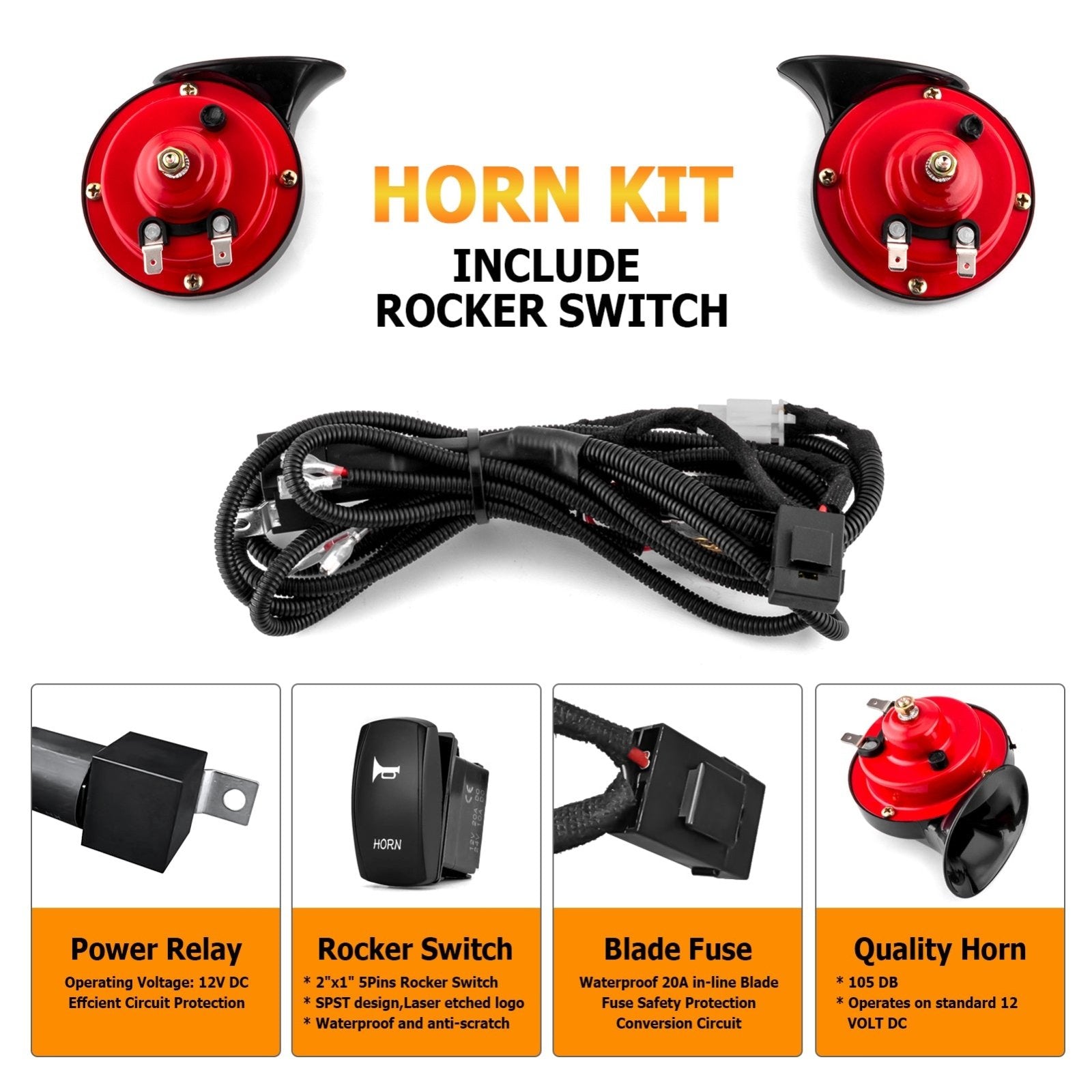 Can Am Polaris Arctic Cat Honda Universal Street Legal Horn Kit with Rocker Switch - Weisen