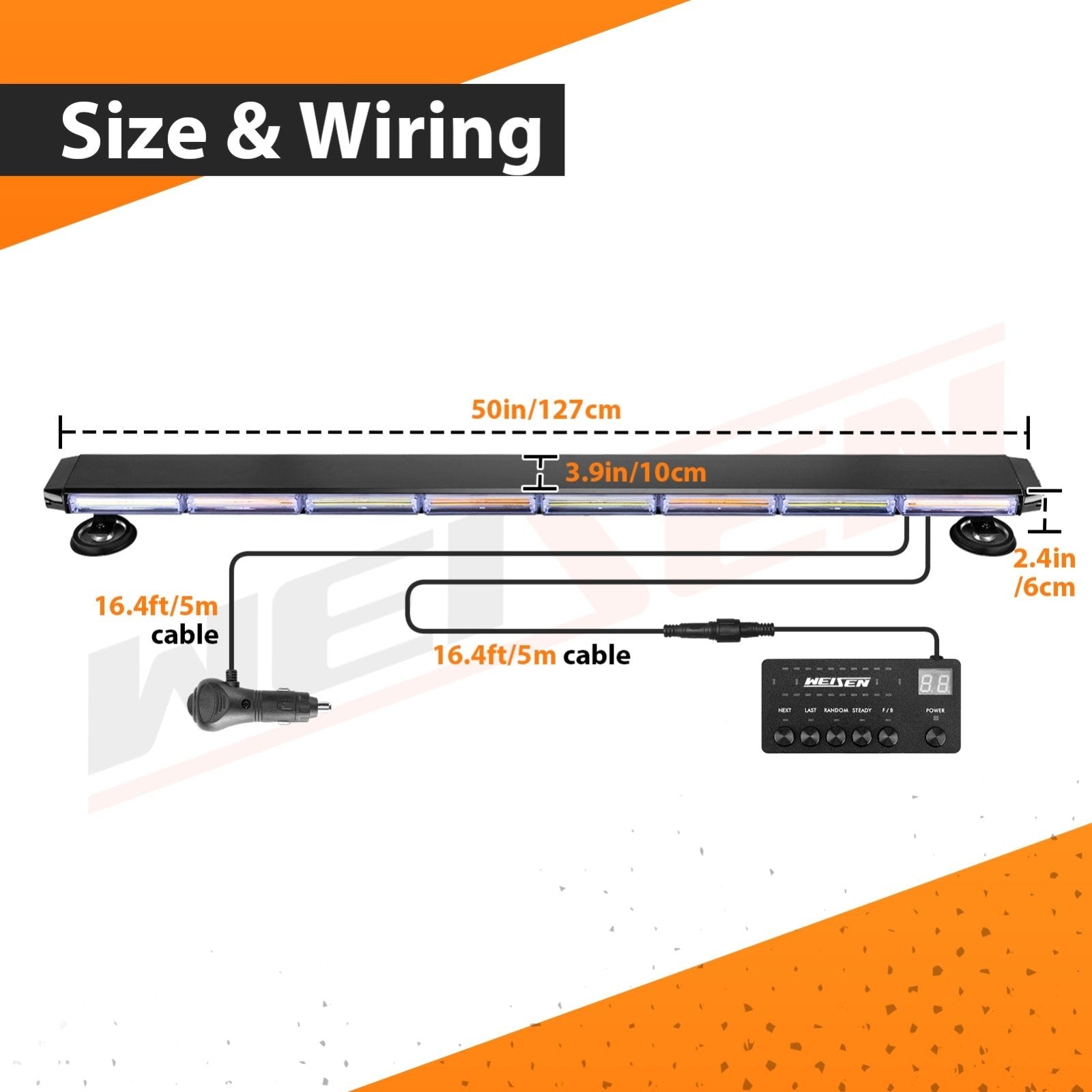 Double - Side Amber/White Roof Top 50" COB LED Emergency Strobe Light Bar for Off - Road Truck/SUV/Tow Truck/Pickup - Weisen