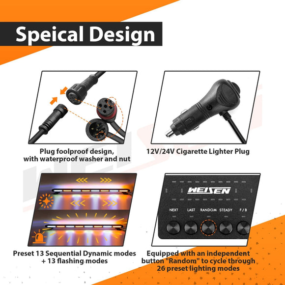 Double - Side Amber/White Roof Top 50" COB LED Emergency Strobe Light Bar for Off - Road Truck/SUV/Tow Truck/Pickup - WeiSen - 70207011