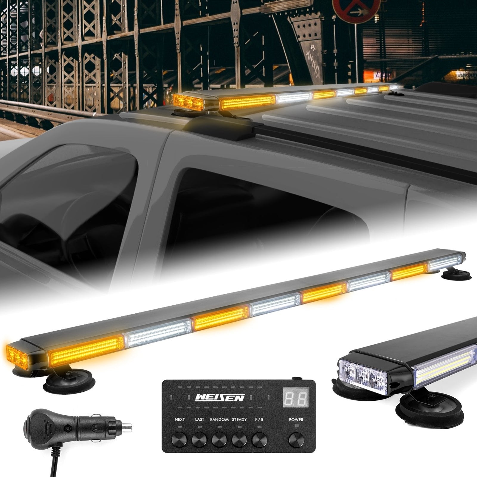 Double - Side Amber/White Roof Top 50" COB LED Emergency Strobe Light Bar for Off - Road Truck/SUV/Tow Truck/Pickup - WeiSen - 70207011