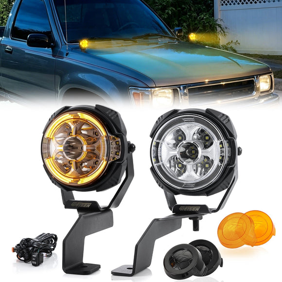 For 1989-1994 Toyota 4Runner Hilux Hood Hinge Ditch LED Pod Lights 3.5" – 3-Layer DRL, 6 Modes, DT Harness - WeiSen - 70104018+70201014
