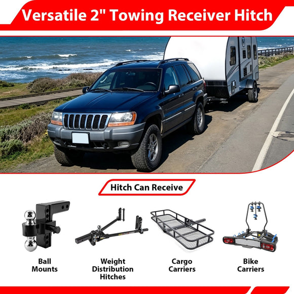 For 1999-2004 Jeep Grand Cherokee Heavy Duty Steel 2 Inch Receiver Trailer Hitch - WeiSen - 70108042