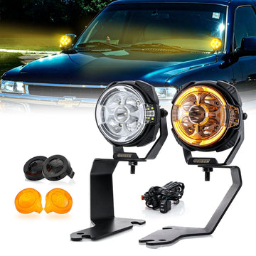 For 1999-2006 Silverado/Sierra 1500 Hood Hinge Ditch LED Pod Lights 3.5" – 3-Layer DRL, 6 Modes, DT Harness - WeiSen - 70104028+70201014