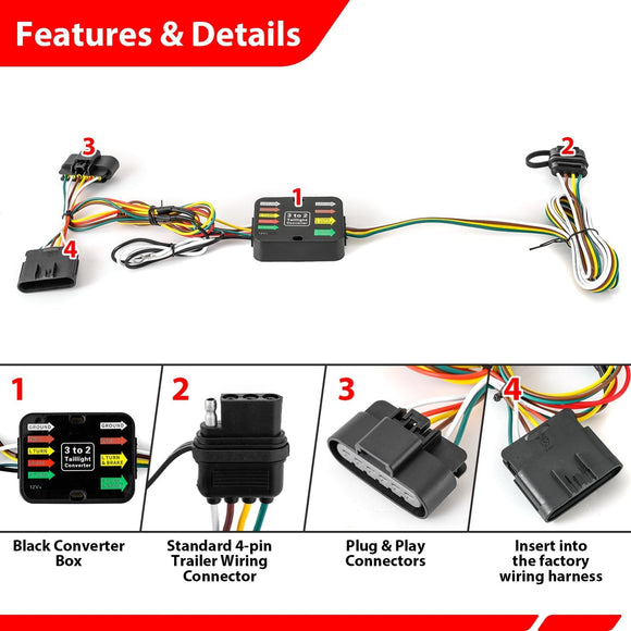 For 2004-2012 Chevrolet Colorado & GMC Canyon Plug & Play, 4-Way Flat Trailer Wiring Harness Kit - WeiSen - 70206099