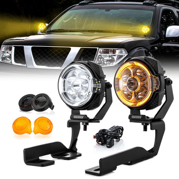 For 2005-2021 Nissan Frontier 2nd Gen Hood Hinge Ditch LED Pod Lights 3.5" – 3-Layer DRL, 6 Modes, DT Harness - WeiSen - 70104052+70201014
