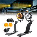 For 2011-2016 Ford F250 and F350 Super Duty Hood Hinge Ditch LED Pod Lights 3.5" – 3-Layer DRL, 6 Modes, DT Harness - WeiSen - 70104019+70201014