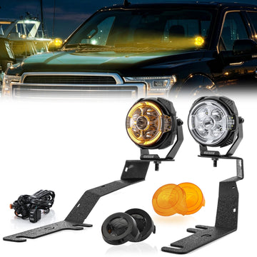 For 2015-2020 Ford F-150 Hood Hinge Ditch LED Pod Lights 3.5" – 3-Layer DRL, 6 Modes, DT Harness - WeiSen - 70104071+70201014