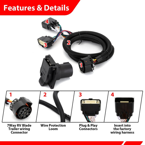 For 2019-2023 Ford Ranger Plug&Play Vehicle-Side Custom RV Blade 7-Pin Trailer Wiring Harness - WeiSen - 70206092