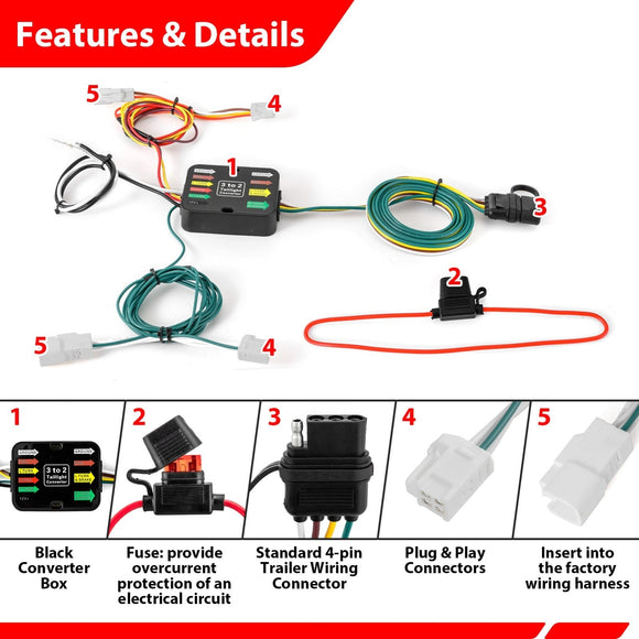 For 2022-2026 Mitsubishi Outlander Plug & Play, 4-Way Flat Trailer Wiring Harness Kit - WeiSen - 70206100