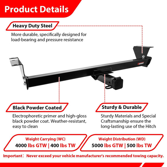 For Dodge Chrysler Volkswagen Ram Heavy Duty Steel 2 Inch Receiver Trailer Hitch - WeiSen - 70108041