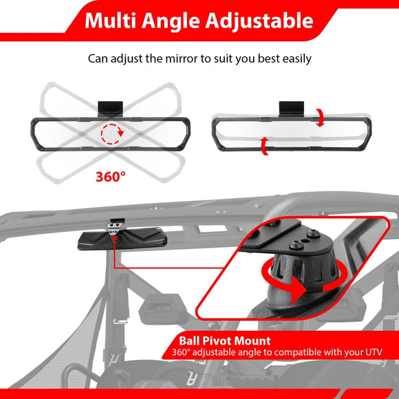 For Polaris Ranger XP 570/900/1000/Crew 360° Super Wide Angle Center Rear View Mirror - WeiSen - 80301055