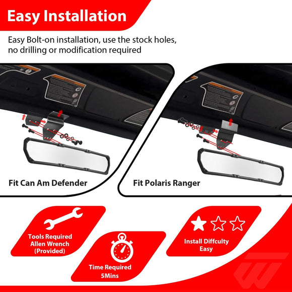 For Polaris Ranger XP 570/900/1000/Crew 360° Super Wide Angle Center Rear View Mirror - WeiSen - 80301055