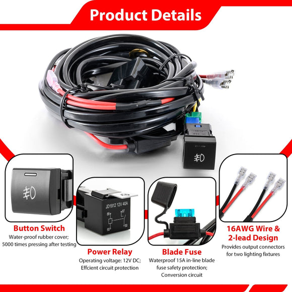 For Toyota Tundra Tacoma 4Runner Highlander 16AWG Led Fog Light Push Button Switch Kit - WeiSen - 70203027
