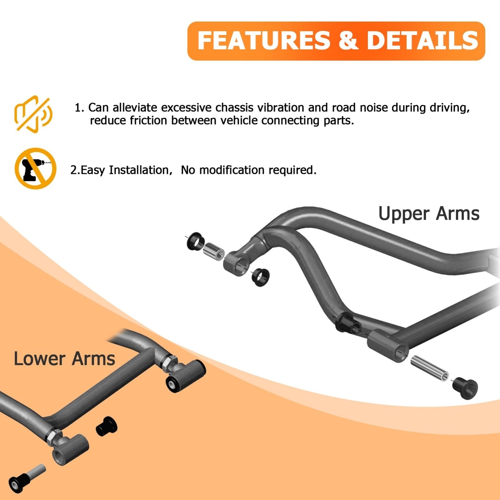 HDPE UTV Front & Rear A - Arm Bushing Kit for 2014 - 2021 Polaris RZR 900 S900 900XC - Weisen