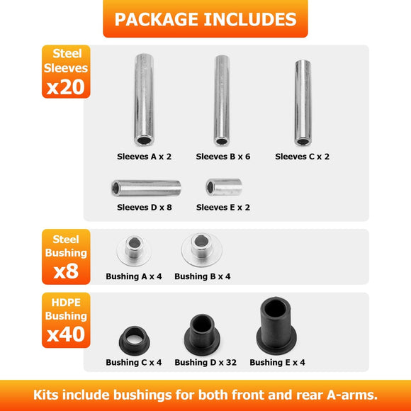 HDPE UTV Front & Rear A - Arm Bushing Kit for 2014 - 2021 Polaris RZR 900 S900 900XC - WeiSen - 80405006