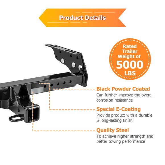 Heavy Duty Steel Class 3 Trailer Hitch 2" Receiver for 1982 - 2014 Chevrolet GMC Dodge Ford Isuzu Jeep Mazda Nissan Plymouth Chrysler - WeiSen - 70108016