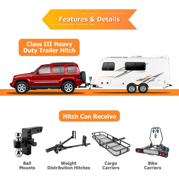 Heavy Duty Steel Class 3 Trailer Hitch 2" Receiver for 1982 - 2014 Chevrolet GMC Dodge Ford Isuzu Jeep Mazda Nissan Plymouth Chrysler - WeiSen - 70108016