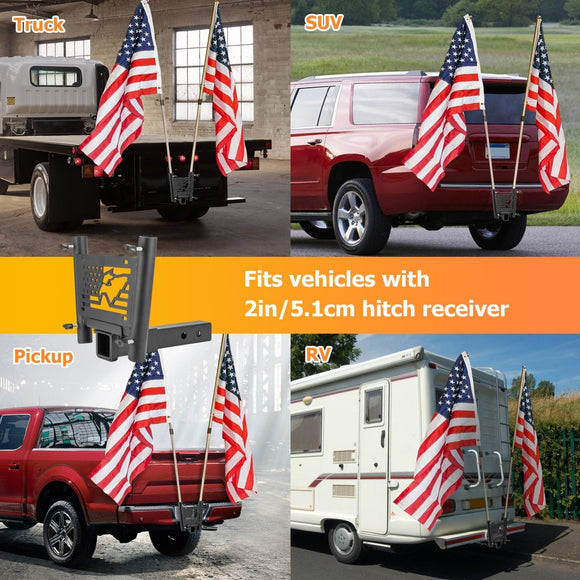 Heavy Duty Steel Dual Flag Pole Holder Hitch Mount for Trucks SUVs RVs Pickups with 2" Hitch - WeiSen - 70108013