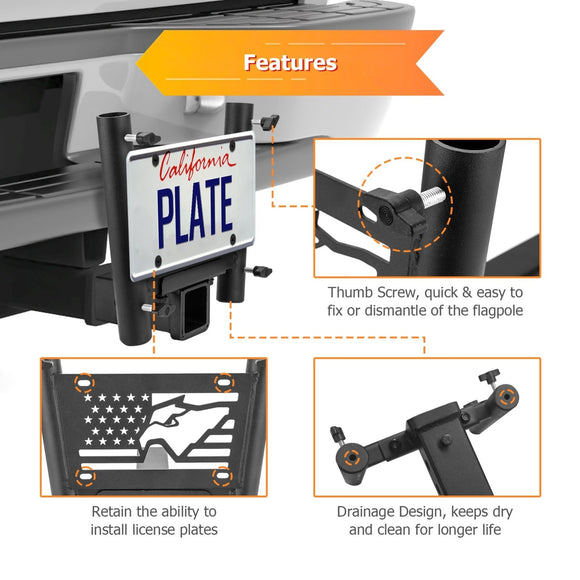 Heavy Duty Steel Dual Flag Pole Holder Hitch Mount for Trucks SUVs RVs Pickups with 2" Hitch - WeiSen - 70108013