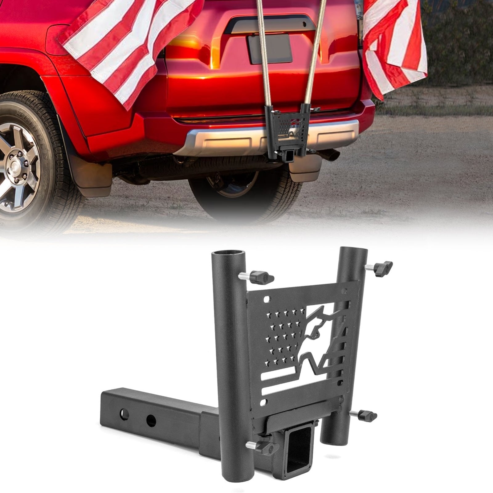 Heavy Duty Steel Dual Flag Pole Holder Hitch Mount for Trucks SUVs RVs Pickups with 2" Hitch - WeiSen - 70108013