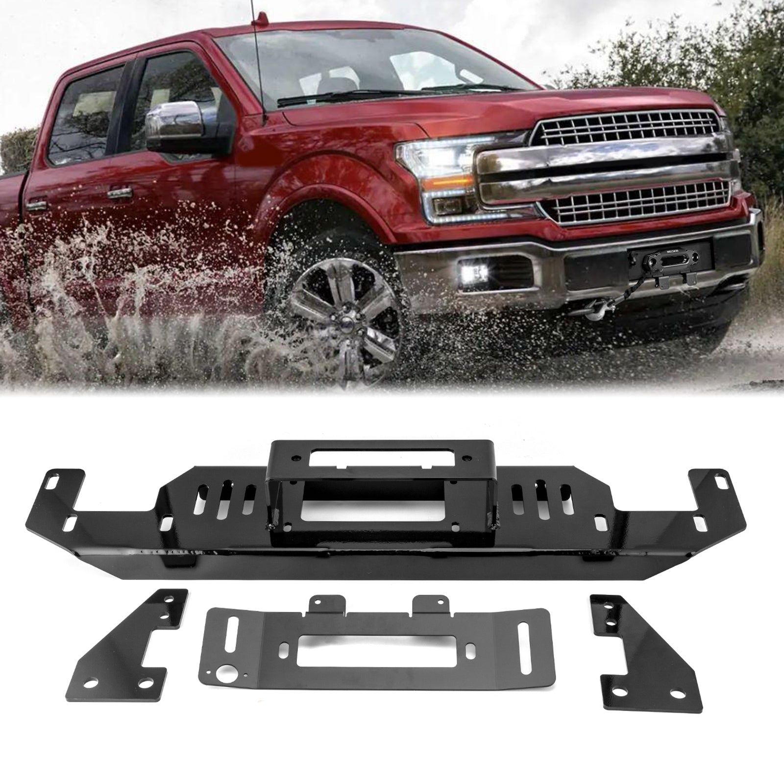 Heavy - Duty Steel Hidden Winch Mounting Plate for 2015 - 2020 Ford F150 V8 with Factory Bumper - Weisen