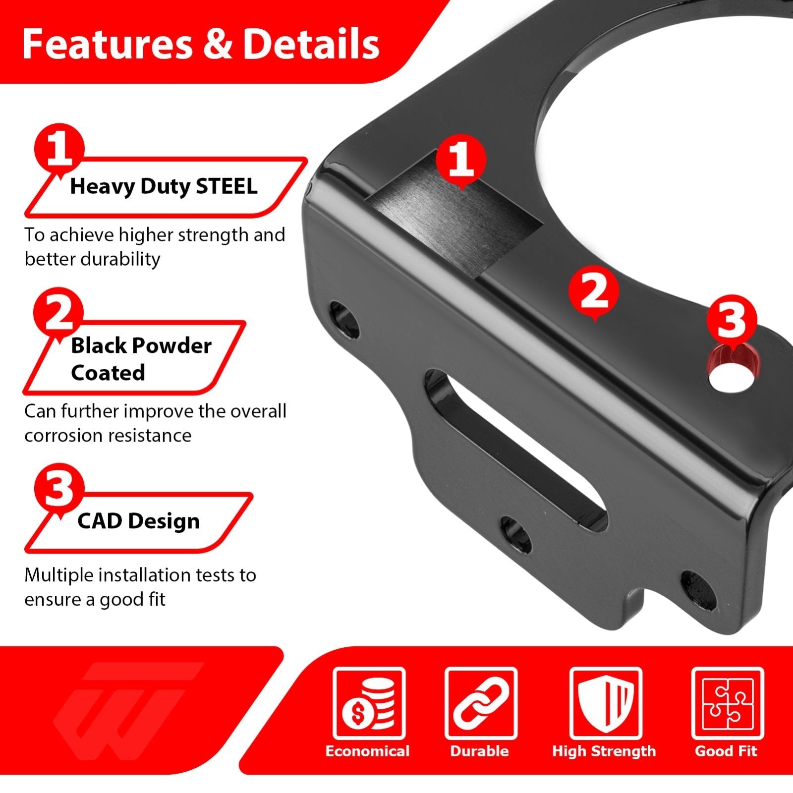 Heavy Duty Steel Winch Mounting Plate for 2013 - 2018 Jeep JK Rubicon Recon, Hard Rock, X, 10A, & 75th - WeiSen - 70109006