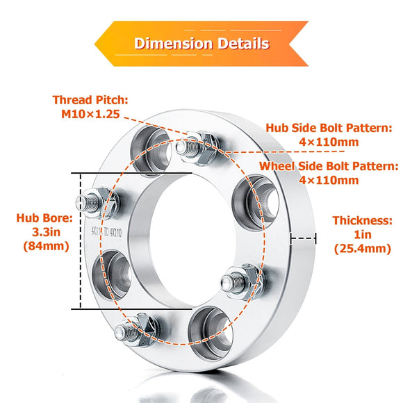 Honda Kawasaki Yamaha Suzuki 2Pcs 1.0" 1.5" Wheel Spacers 4x110mm | 6061 - T6 Forged Aluminum - WeiSen - 80403031