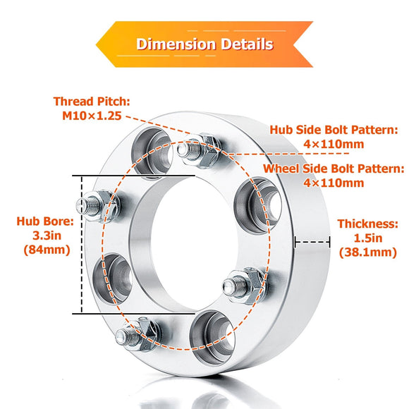 Honda Kawasaki Yamaha Suzuki 2Pcs 1.0" 1.5" Wheel Spacers 4x110mm | 6061 - T6 Forged Aluminum - WeiSen - 80403032