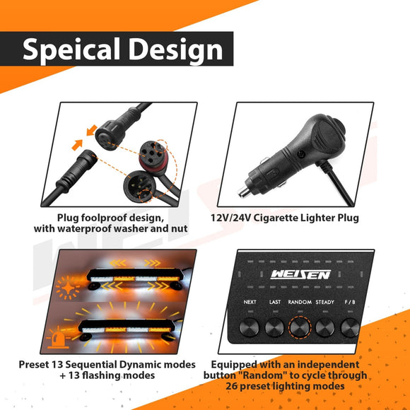 Magnetic Roof Top Emergency Strobe Light Bar for 2015 - 2024 F150 - F550, Amber/White COB LED - WeiSen - 70105008